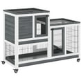 thumbnail image 1 of PawHut Rabbit Hutch, Indoor Bunny Cage with Wheels, Run, Tray, Grey, 1 of 10