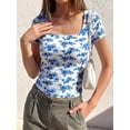 thumbnail image 6 of BTFBM Floral Square Neck Tops for Women Trendy Summer Outfits Short Sleeve Shirts Boho Top Beach Vacation Clothes, 6 of 7