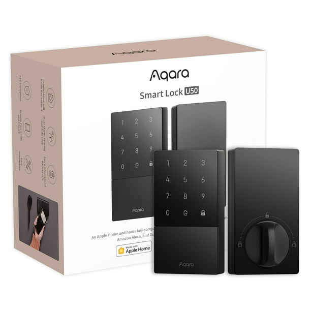 Aqara Smart Lock U50, Cerradura de puerta de entrada sin llave con llave de inicio de Apple, Cerradura de cerrojo Bluetooth, Control de aplicación remota, Compatible con Apple HomeKit, Matter, Google