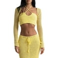 thumbnail image 2 of Biekopu Women Summer 3 Pieces Outfits,Solid Color Cross Tie-Up Tank Tops Hollow-Out Knit Shrugs Wrapped Hip Long Skirts Set, 2 of 9