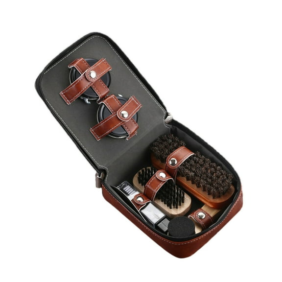 Shoe Care Kit Boot Cleaning Black Wax Brush Polish Buffer Shine Sponge & Cloth