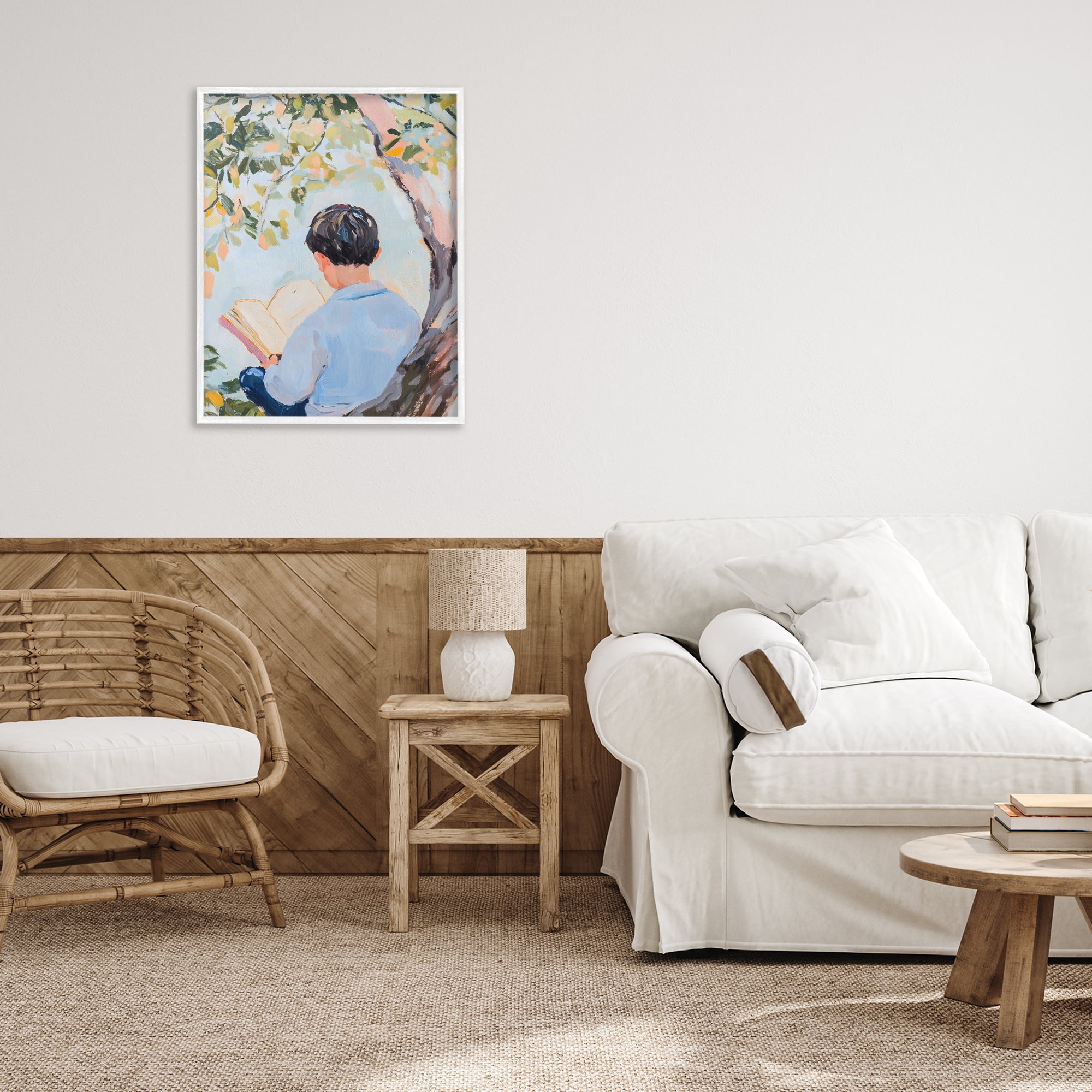 Stupell Industries Boy Reading in Nature White Framed Giclee Art, design by The Prints Vibe