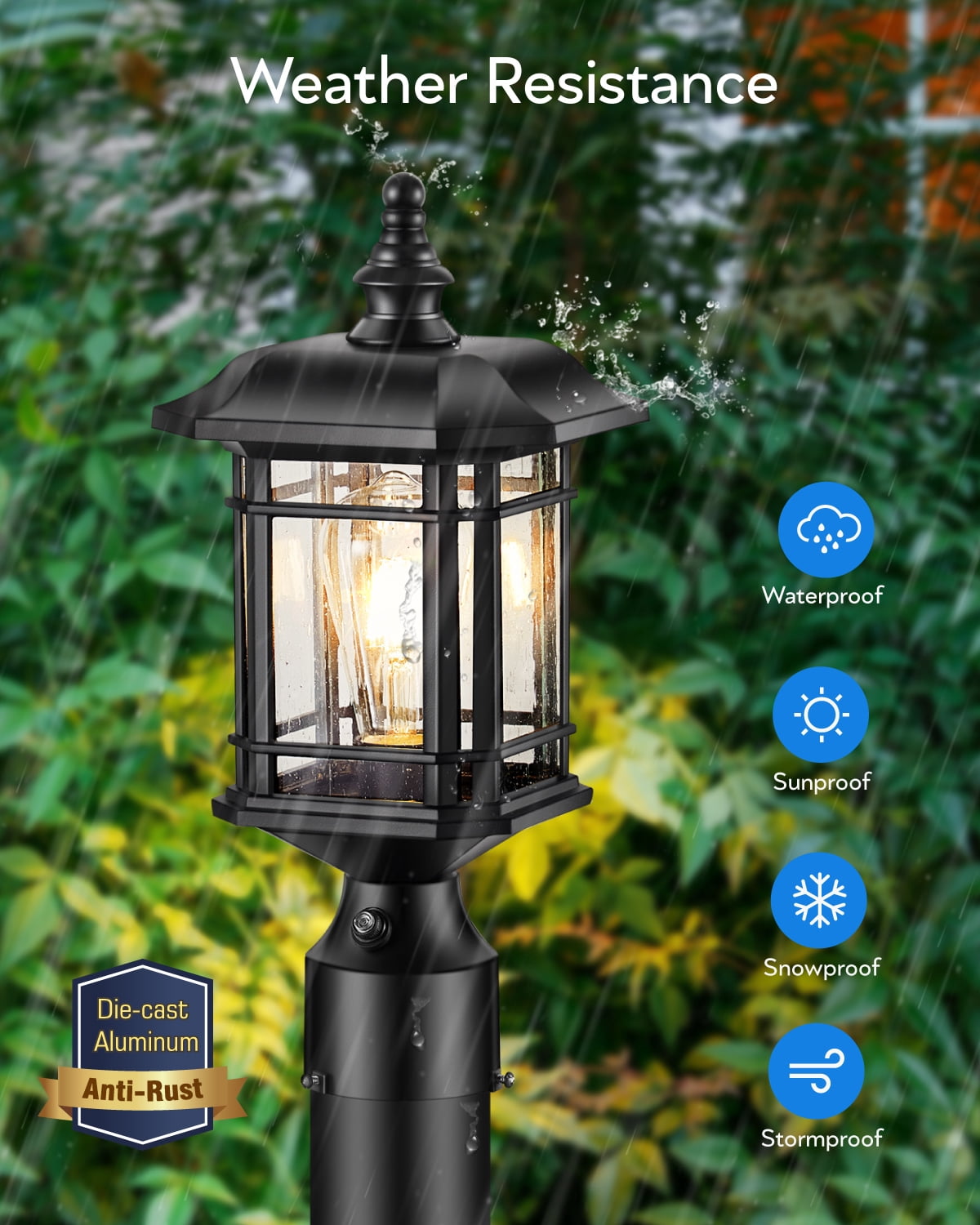 Lantern with Pier Mount Base, Exterior Lamp Post Light Fixture for Patio, Garden, Waterproof, (Hardwired 120V, Not Solar)