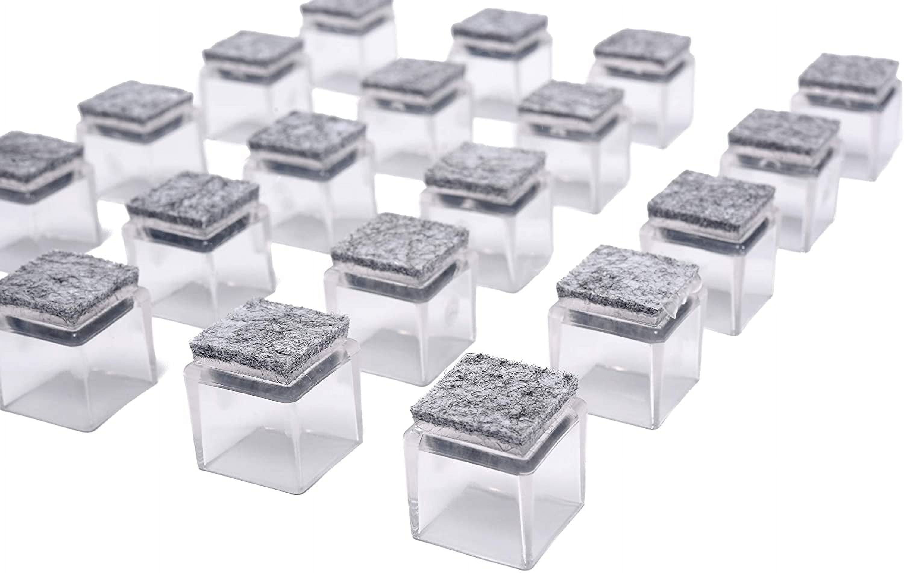 Chair Leg Floor Protectors, Furniture Felt Pads Silicone Chair Leg Caps 1" Square Floor Protectors for Hardware (Clear gray-20 Pack)