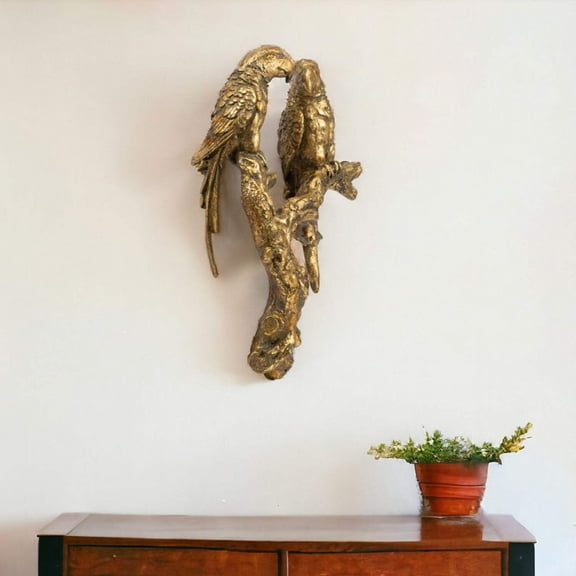 Antiqued Gold Parrots Sculpture