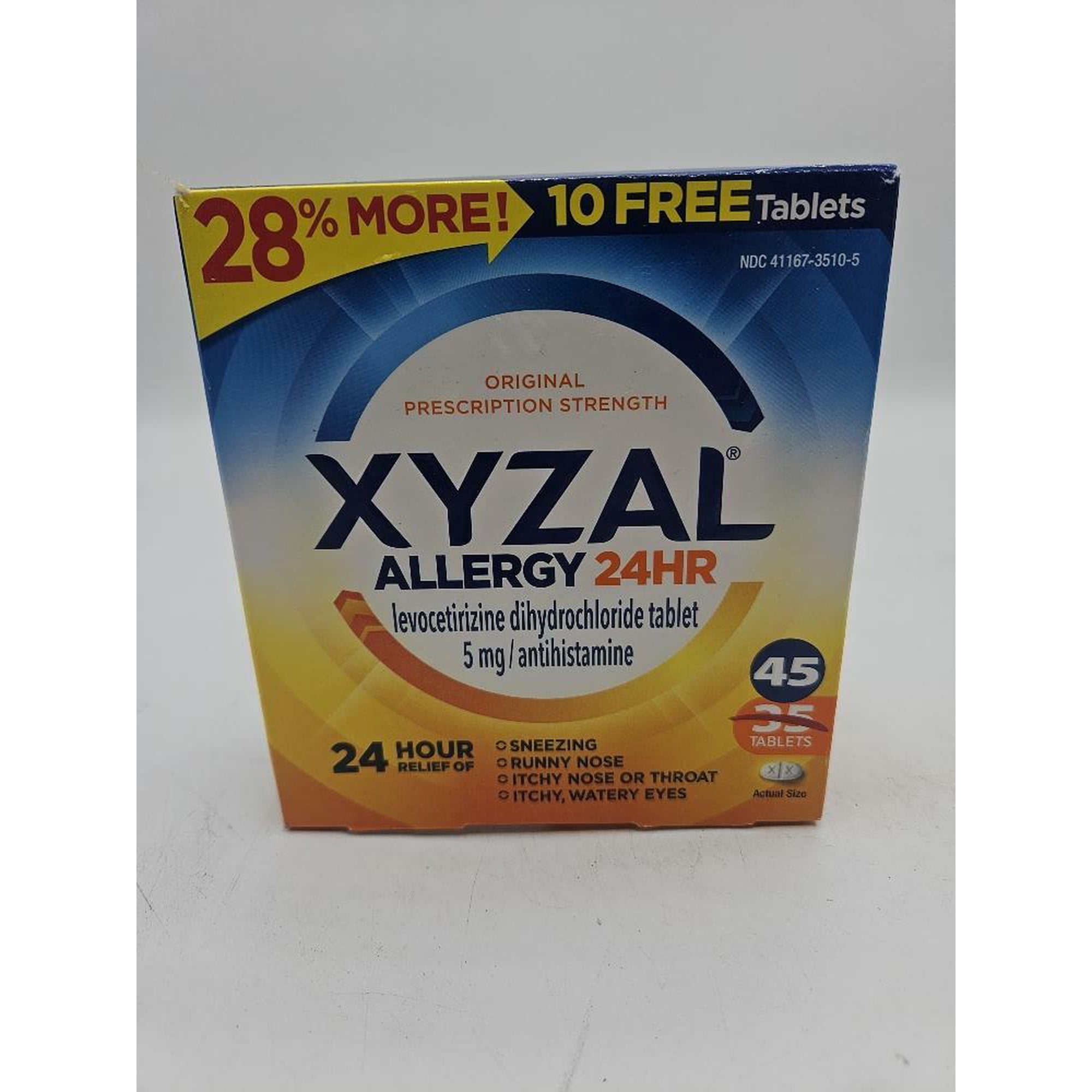 Xyzal 24 Hour Antihistamine Medicine Tablets for Adult Allergy Relief, Levocetirizine, 5 mg, (35 + 10 Bonus Pack) 45 Tablets