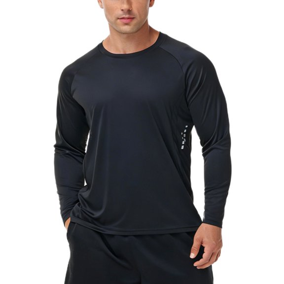 Taigaofy Men's Long Sleeve Shirt Rash Guard Swim Shirt UPF 50 UV Protection Quick Dry Lightweight Running Athletic Swim Black XL