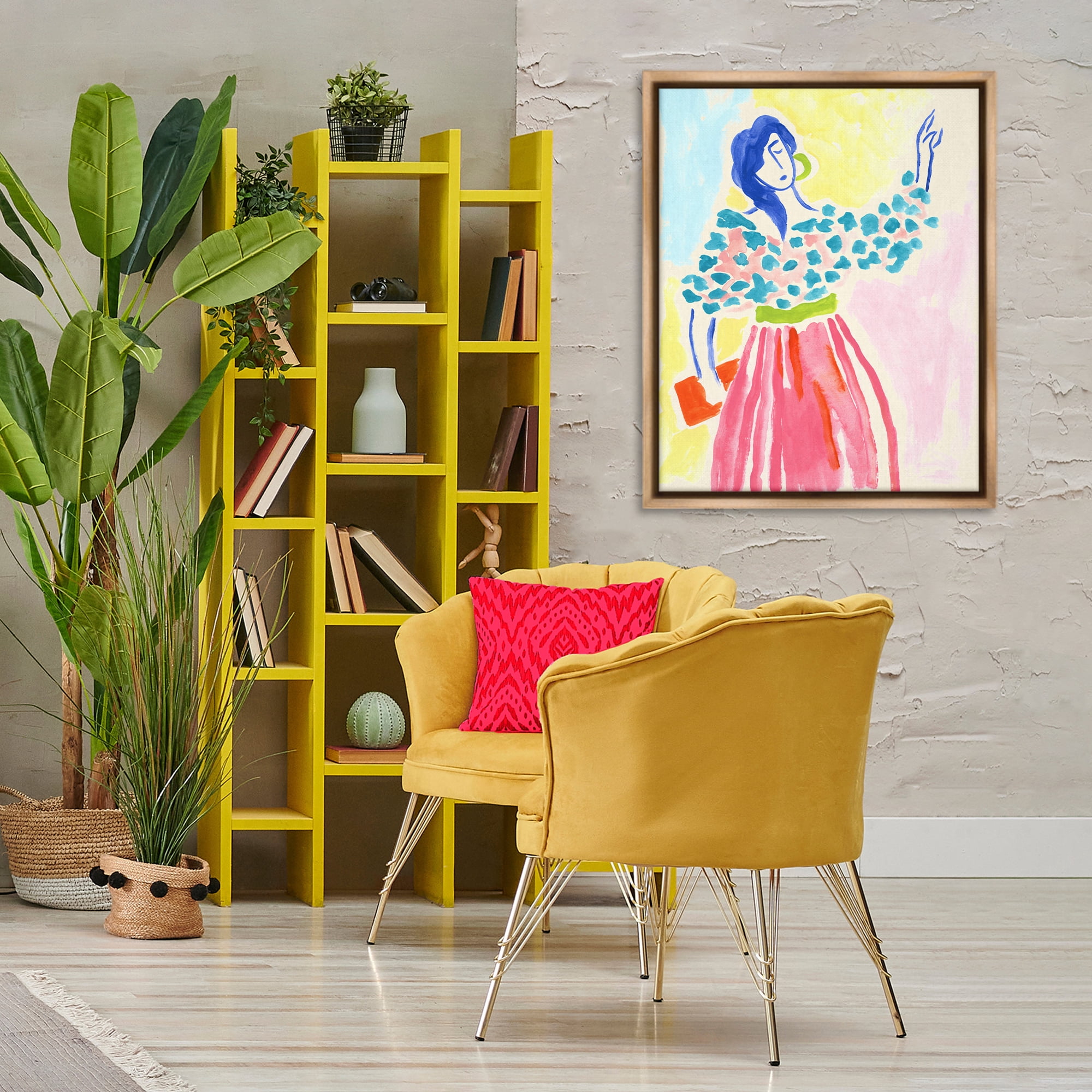 Stupell Industries Woman in Bold Dress People Painting Brown Floater Framed Canvas Art Print Wall Art, 25 x 31