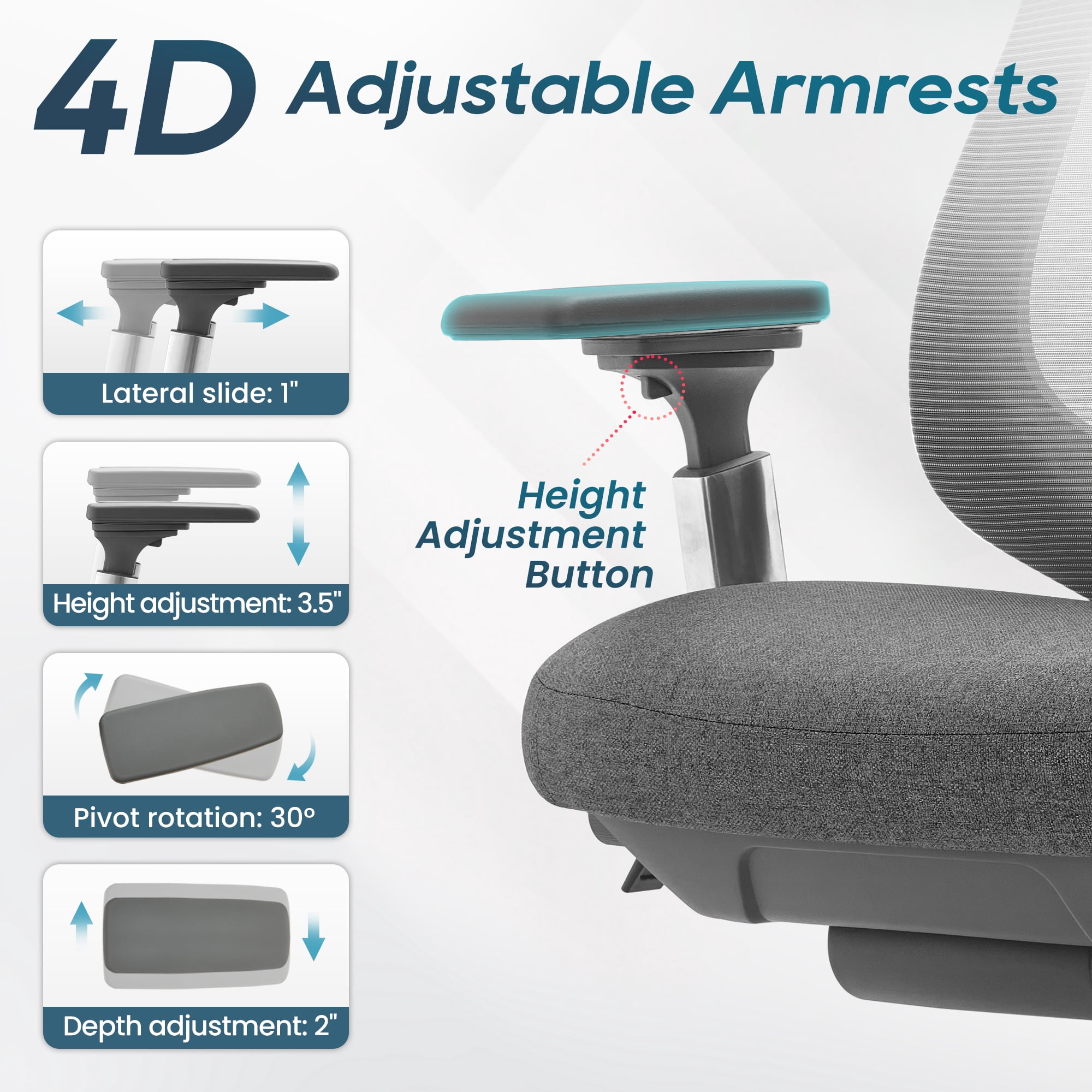 COLAMY Ergonomic Mesh Office Chair with Lumbar Support, 4D Armrests, Adjustable Headrest, 360° Swivel, High Back, Dark Grey