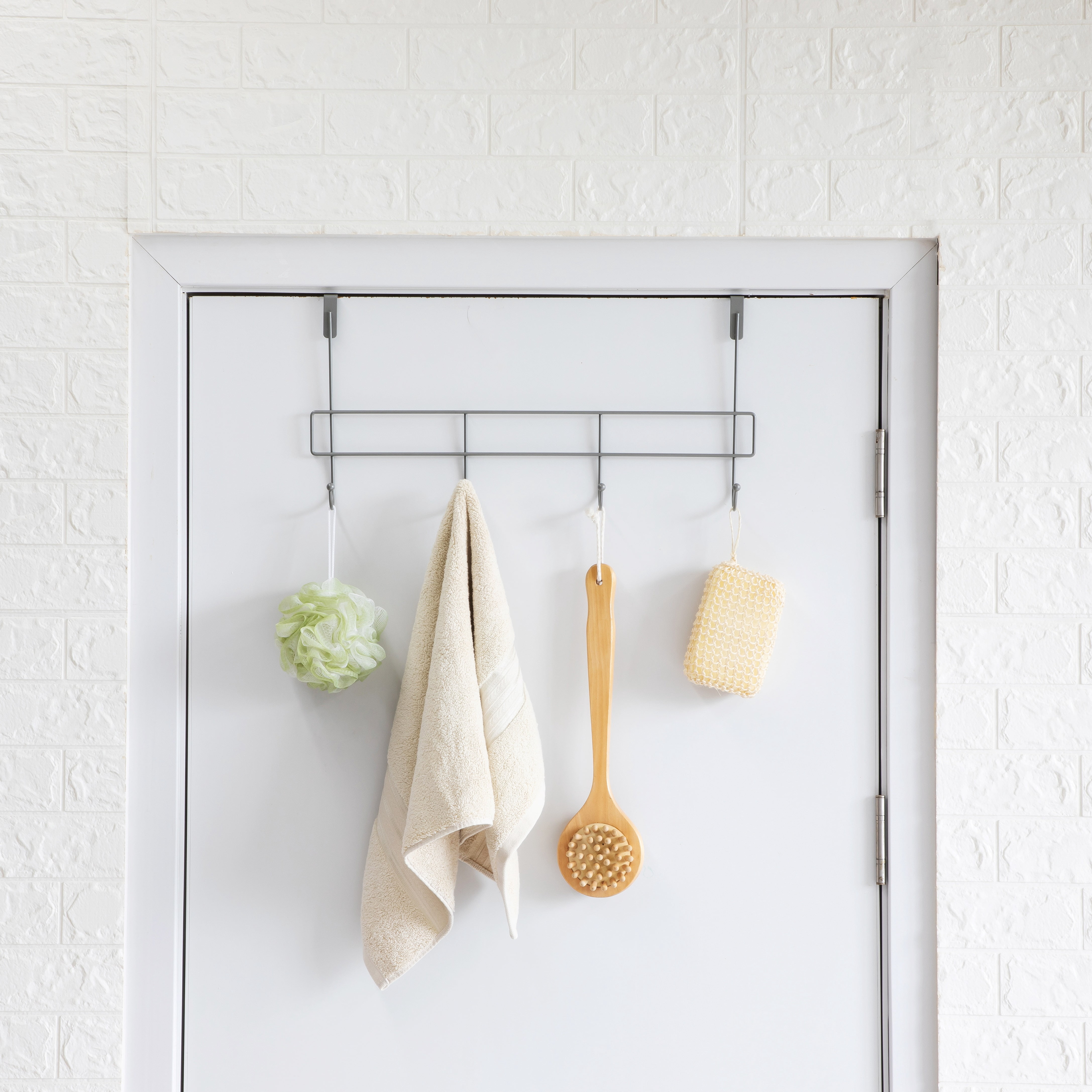 Mainstays Over-the-Toilet Bathroom Storage Shelf Unit Set with Space Saver, Basket and Hooks, Satin Nickel, 4-Piece