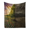 thumbnail image 1 of Nature Soft Flannel Fleece Blanket, Mother Earth Contrast with Life and Death Theme Dark Forest Fresh Dry Design Print, Cozy Plush for Indoor and Outdoor Use, 50" x 70", Multicolor, by Ambesonne, 1 of 6