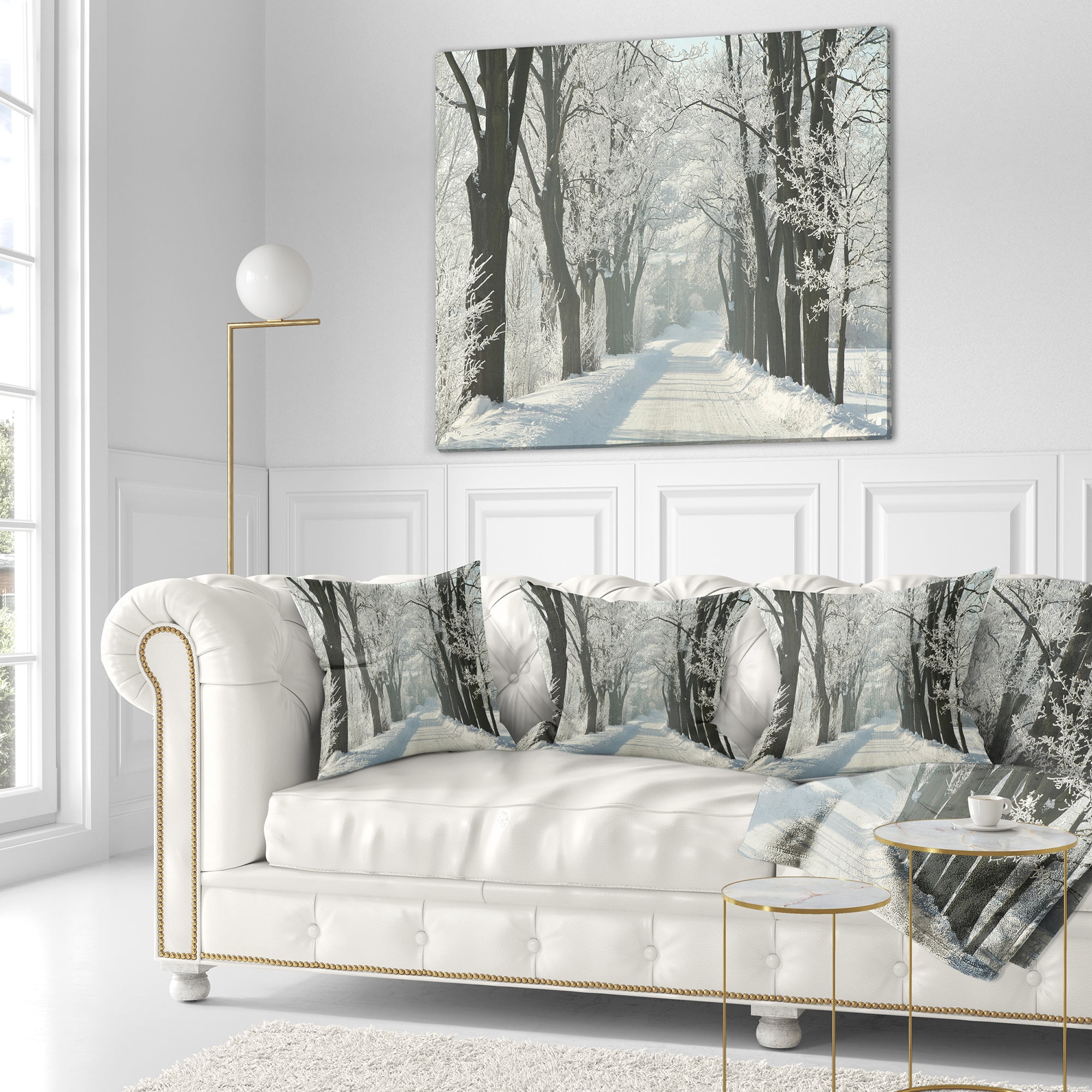 Designart Country Road Between Foggy Trees - Forest Throw Pillow - 16x16