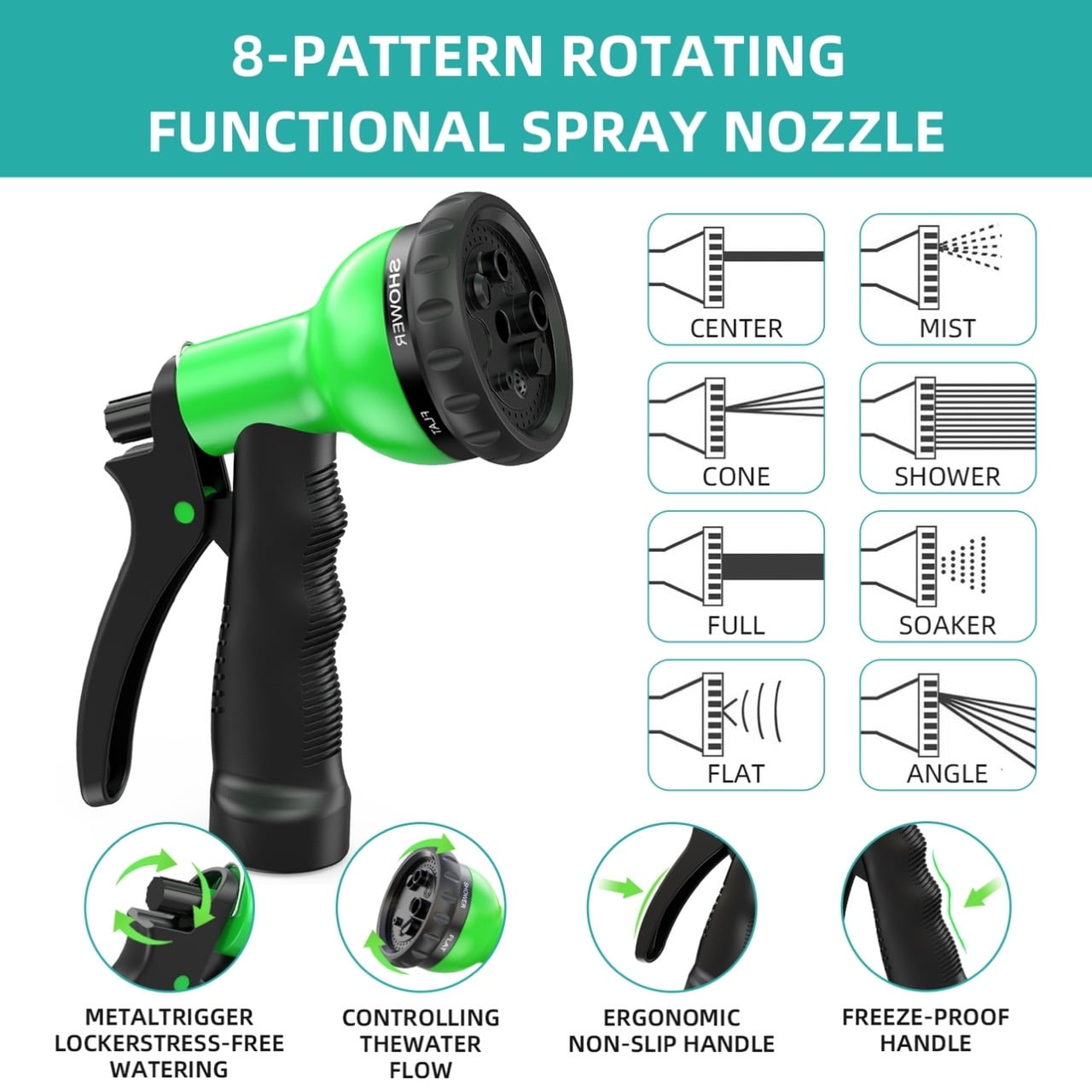 SUNDAN Expandable Garden Hose 50ft No Kink Flexible Water Hoses for Outdoor with 8-Pattern Spray Nozzle(Black/Green)