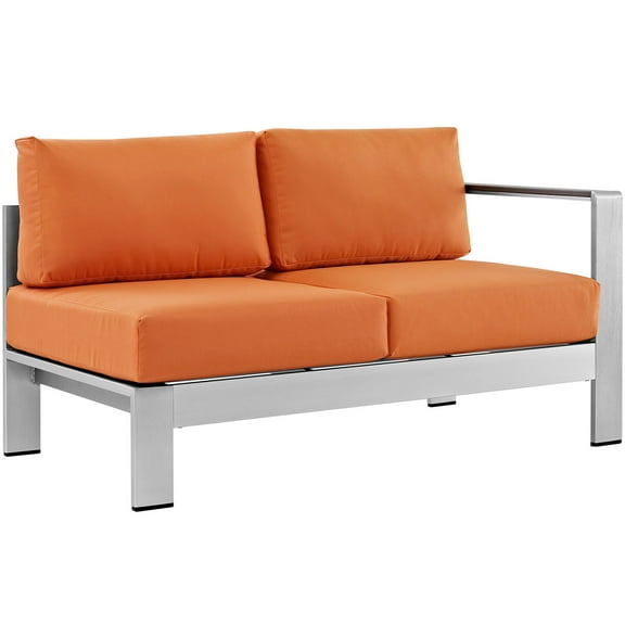 Modern Contemporary Urban Design Outdoor Patio Balcony Right Arm Corner Loveseat Sofa, Orange, Aluminum