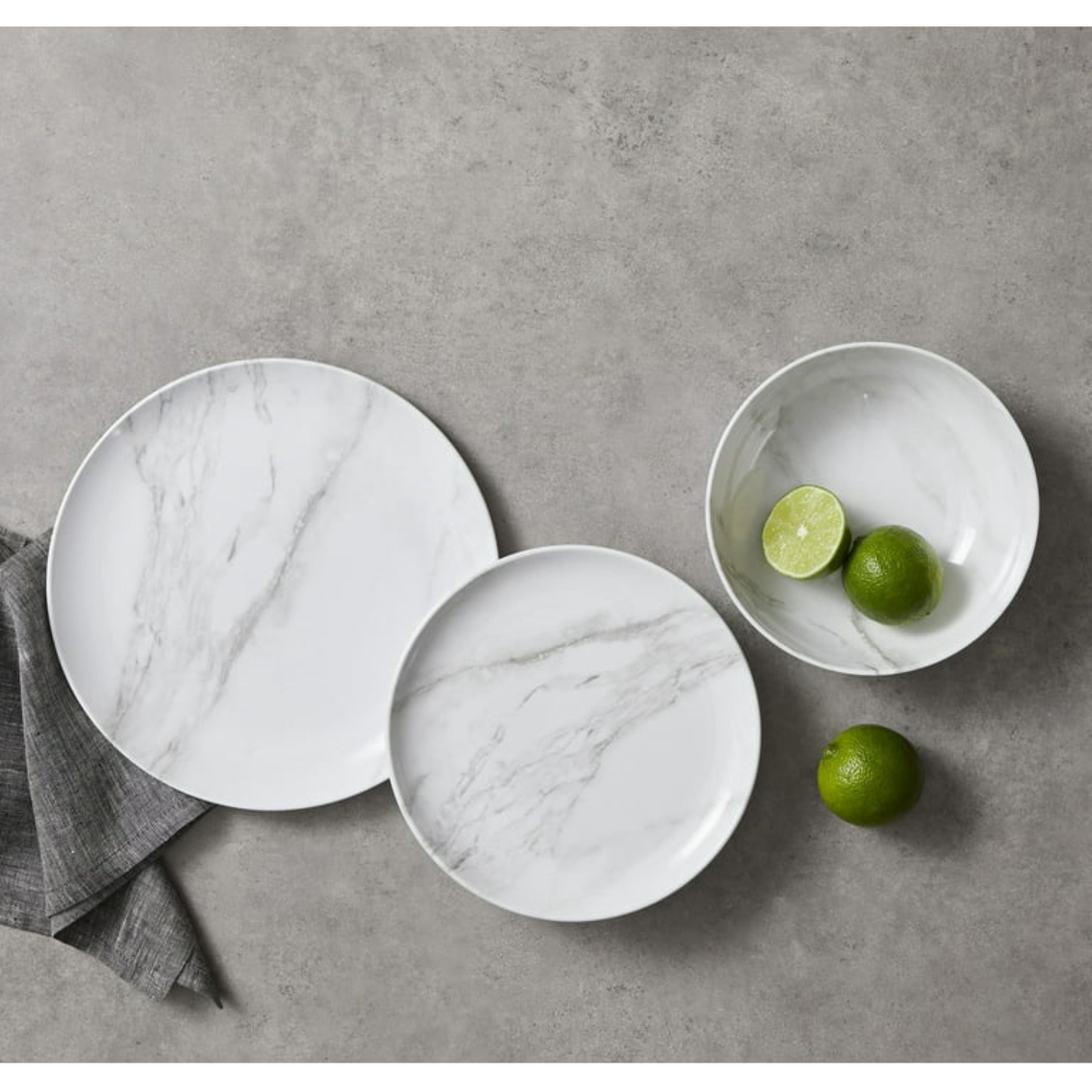 Better Homes & Garden 12-Piece Melamine Grey and White Marble Dinnerware Set