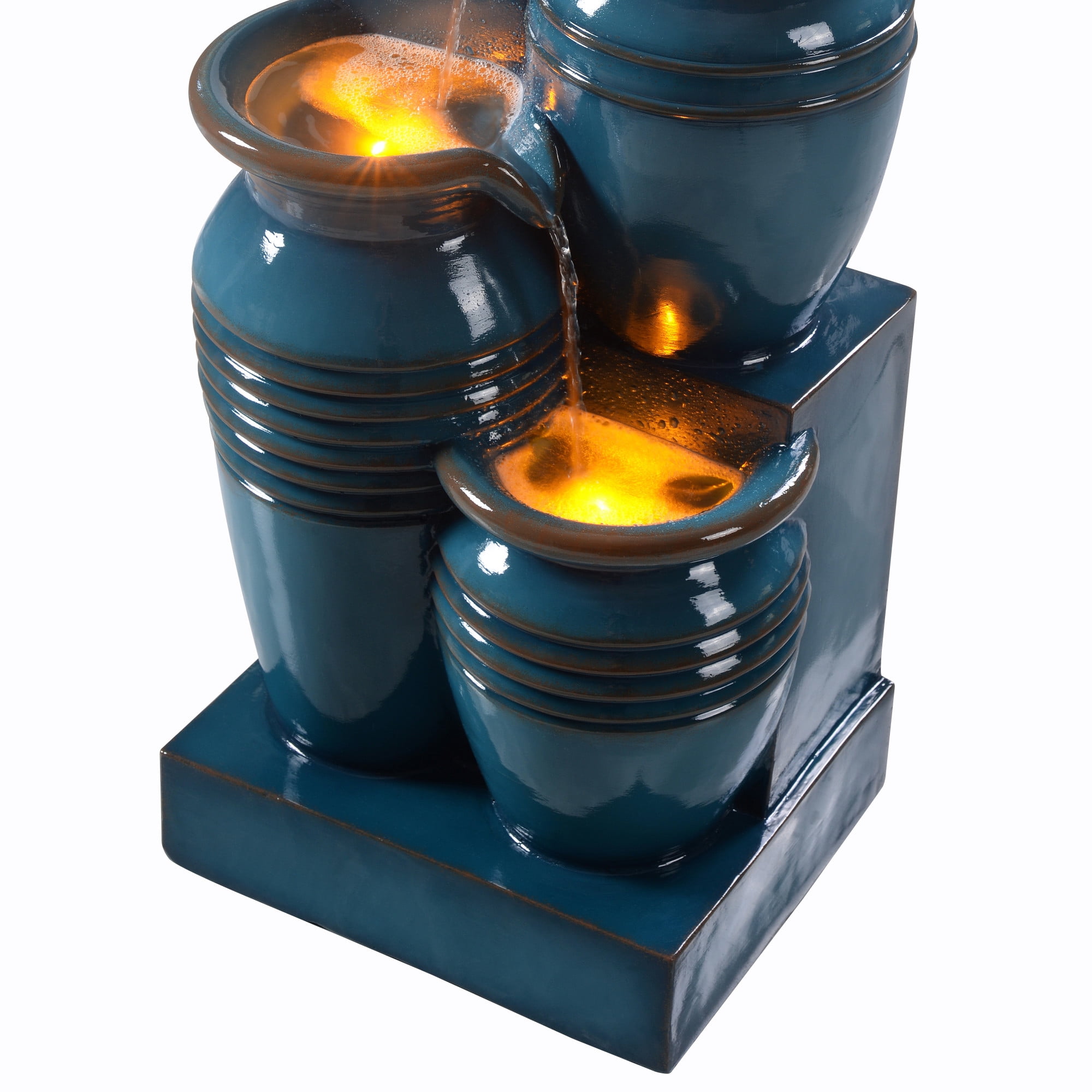 Teamson Home Outdoor 4-Tier Cascading Bowl Solar Water Fountain with LED Lights, Blue