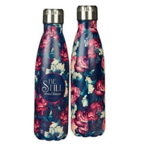 Christian Art Gifts Stainless Steel Double Wall Vacuum Insulated Water Bottle: Be Still and Know - Psalm 46:10 Inspirational Bible Verse, Vintage Creamy Maroon Floral for Hot and Cold Beverages, 17oz.