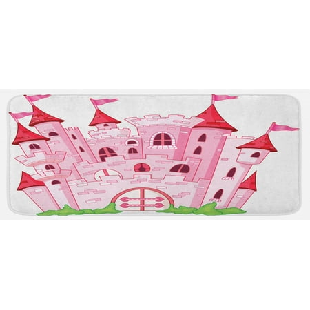

Fantasy Kitchen Mat Cartoon Castle Tale Cartoon Magic Kingdom Cartoon Illustration Art Plush Decorative Kitchen Mat with Non Slip Backing 47 X 19 Pink White by Ambesonne