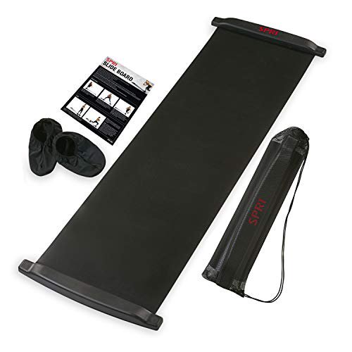 SPRI Slide Board (71" L x 20" W) with End Stops, Sliding Booties, Mesh Carrying Bag and Exercise Guide for Low Impact Balance