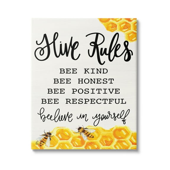 Stupell Industries Hive Rules Bee Phrase Animals & Insects Painting Gallery Wrapped Canvas Print Wall Art, 16 x 20