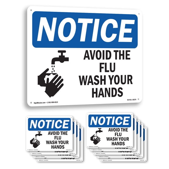 Avoid The Flu Wash Your Hands OSHA Notice Aluminum Sign 14 Inch x 10 Inch - 10 Pack