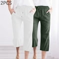 thumbnail image 3 of REALiKUN Capri Pants for Women Casual Drawstring Elastic High Waist Linen Pants Wide Leg Lounge Capris, 3 of 8