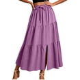 thumbnail image 2 of Hvogkswy Womens Midi Skirt, Drawstring Elastic Waist Ruffled Hem Skirts Fashion Casual Vacation Ladies Summer A-Line Slit Flowing Long Skirt, 2 of 7
