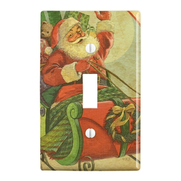Christmas Holiday Retro Antique Santa Sleigh Plastic Wall Decor Toggle Light Switch Plate Cover