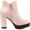 thumbnail image 6 of DARING DIVA Chunky High Heel Platform Zipper Chelsea Boots Pink 7, 6 of 7