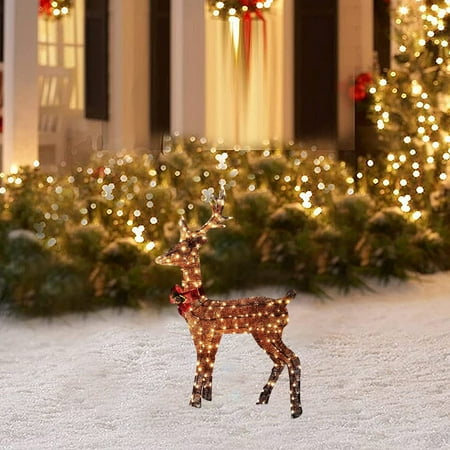 

Xmas Lighted Christmas Deer Glittering Deer With Strip Lights For Outdoor Patio Decoration Artificial Pre-lit Christmas Decorative Deer LED Lights Christmas decoration