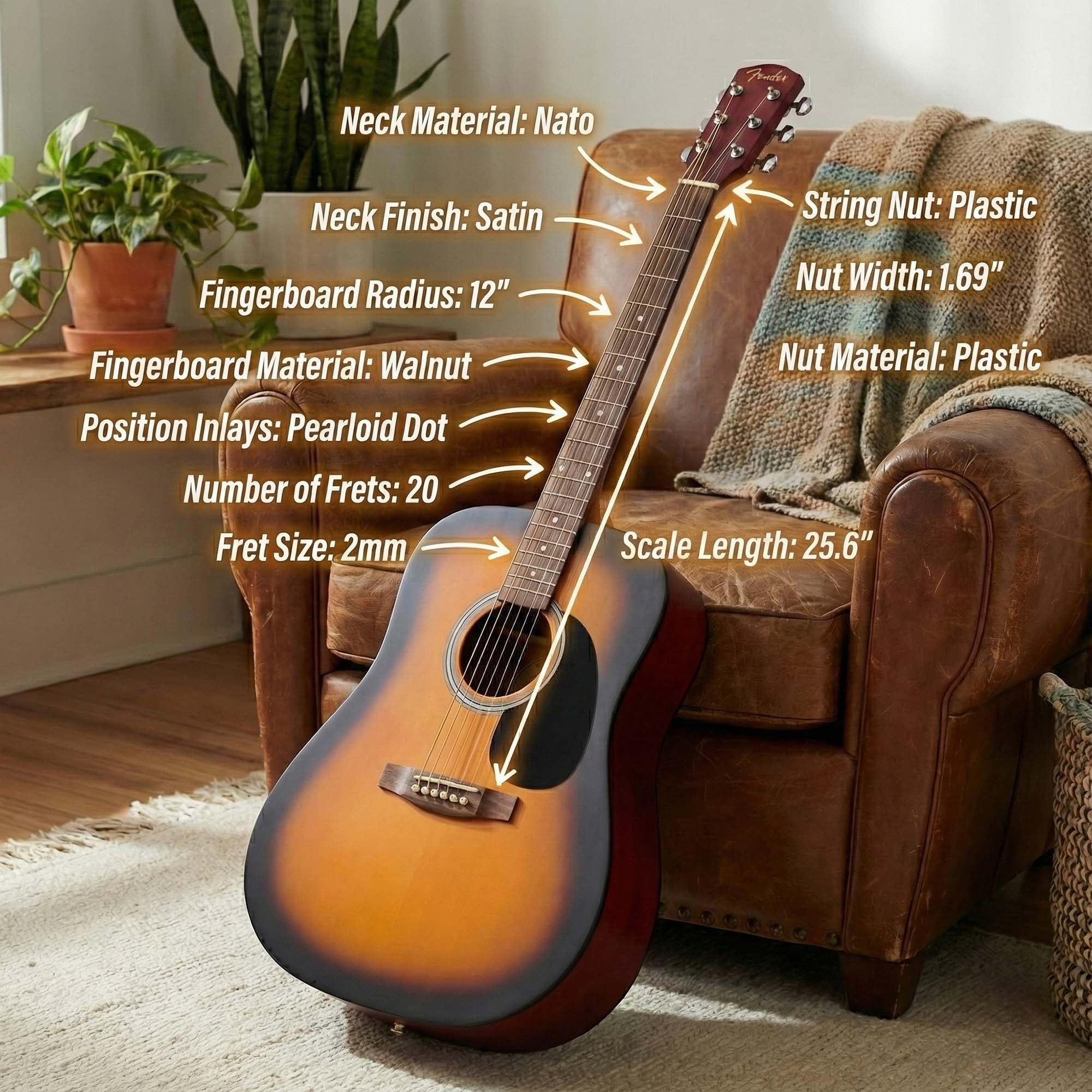 Fender FA Series Dreadnought Acoustic Guitar - 2-Color Sunburst w/ Gig Bag