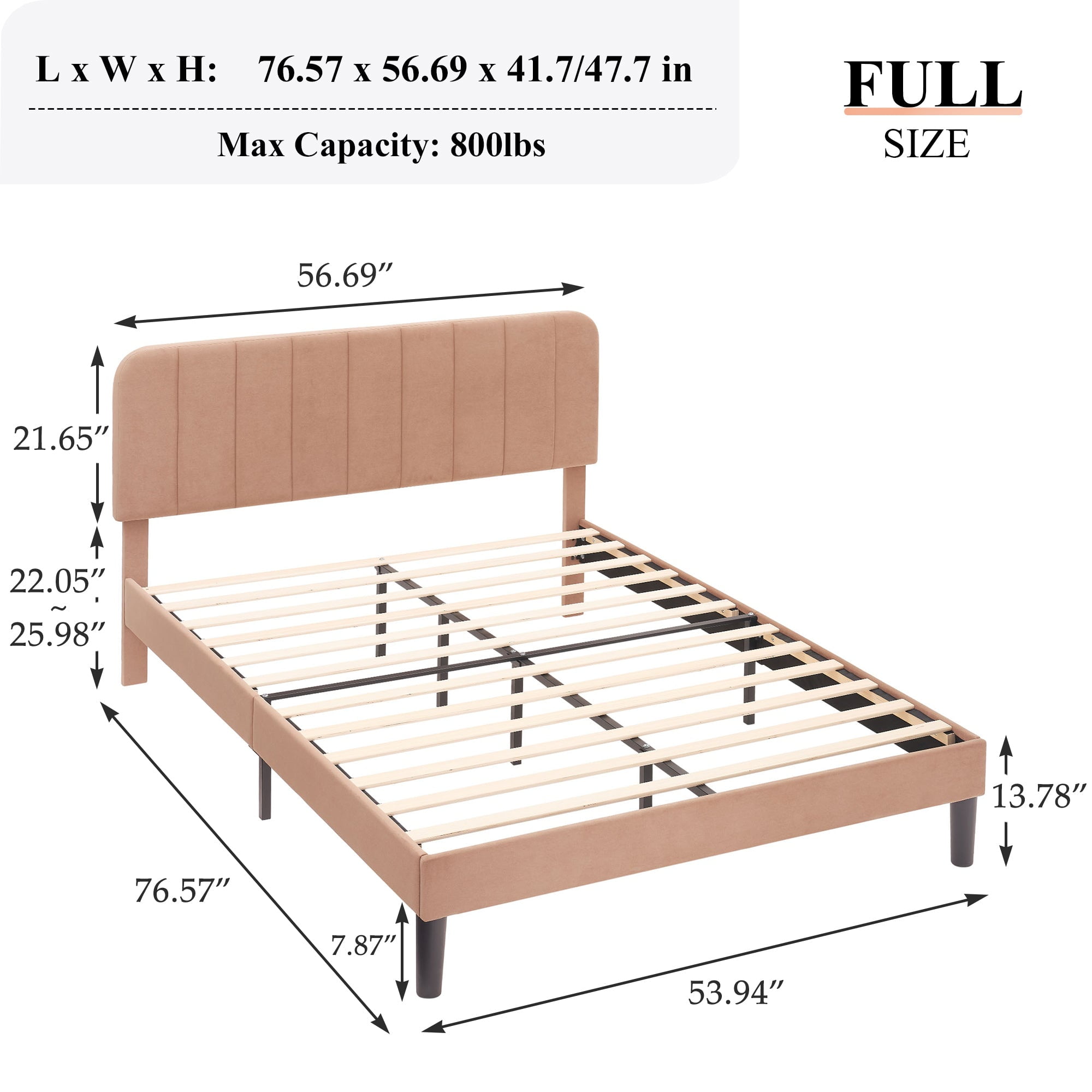 VECELO Full Size Bed Frame with Upholstered Headboard, Velvet Platform Bedframe Mattress Foundation, Strong Wood Slat Support, No Box Spring Needed,Velvet Coffee