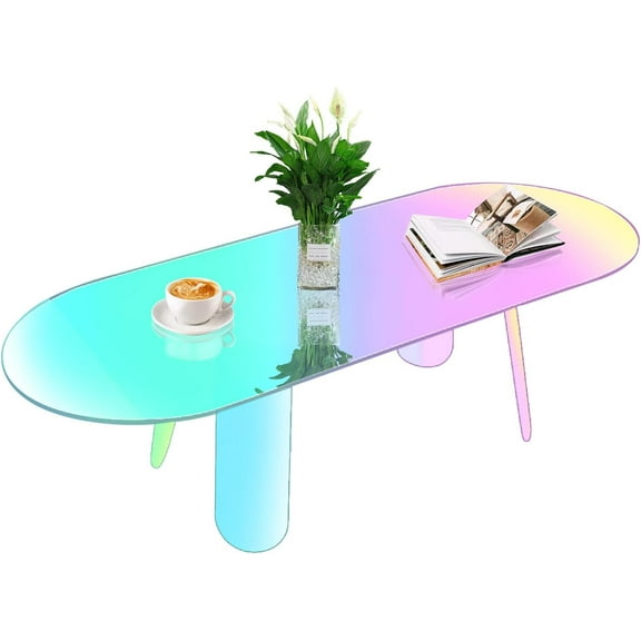 Iridescent Acrylic Coffee Table,Rectangle Clear Coffee Table 47
