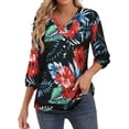 thumbnail image 4 of Hibeli Hawaiian Shirts for Women Tropical Floral Print V Neck 3/4 Sleeve Top Blouses Vacation Outfits, 4 of 6