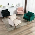 thumbnail image 2 of Modern Chaise Lounge Armchair Velvet Club Chair with Rose Golden Legs, Single Sofa Chair Upholstered Living Room Chair with Soft Padded Seat - Green, 2 of 8