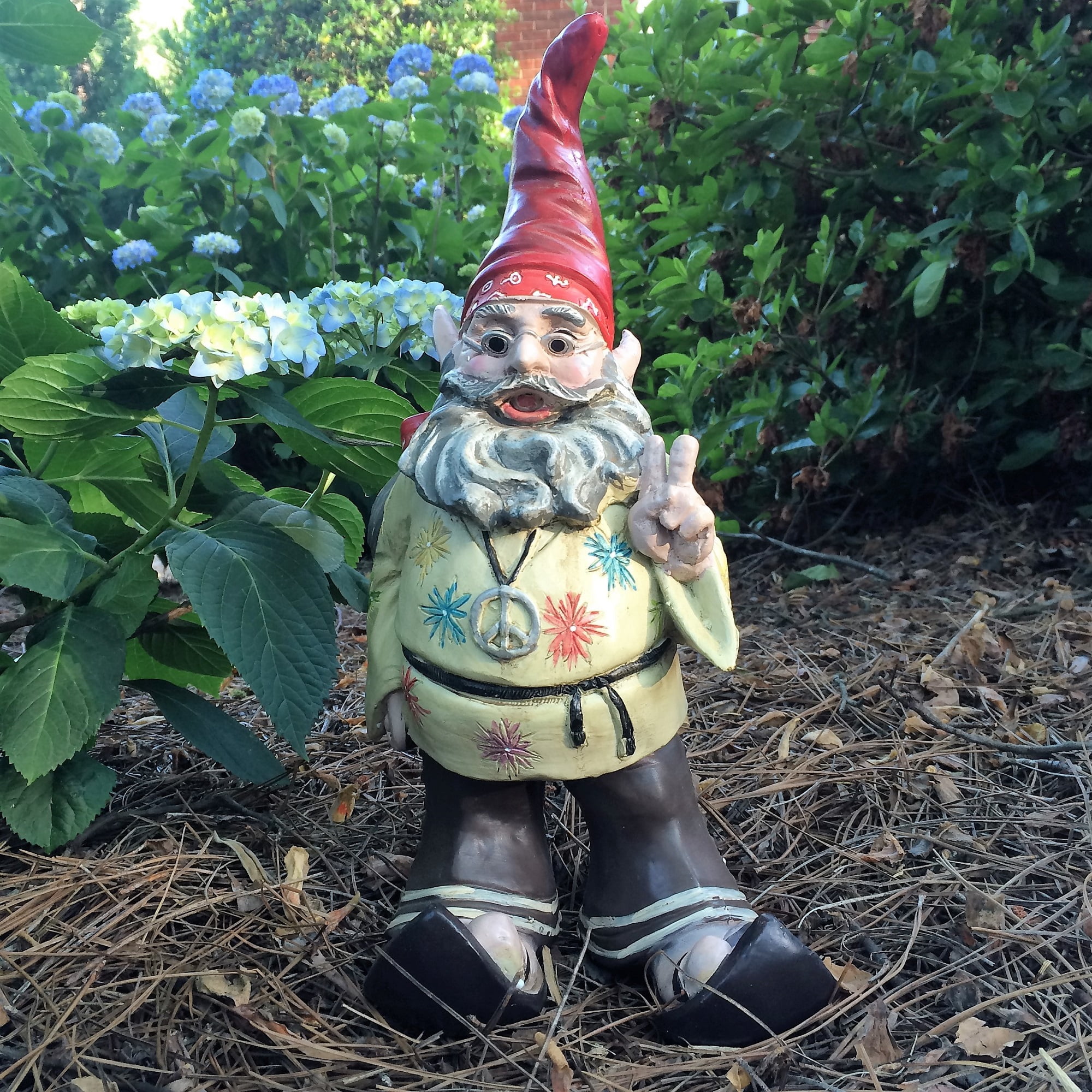 Jerry "Peace Man" and Janice "Chick" Flower Child Hippie Gnome Home & Garden Gnome Statue