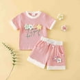 thumbnail image 2 of Toddler Outfits for Girls Baby Summer Clothes Crew Neck Cotton Striped Flower T-Shirt with Shorts Clothing Sets, 2 of 6