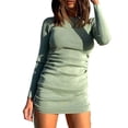 thumbnail image 5 of Douhoow Ribbed Mini Dresses for Women Long Sleeve O Neck Drawstring Bodycon Dress, 5 of 5