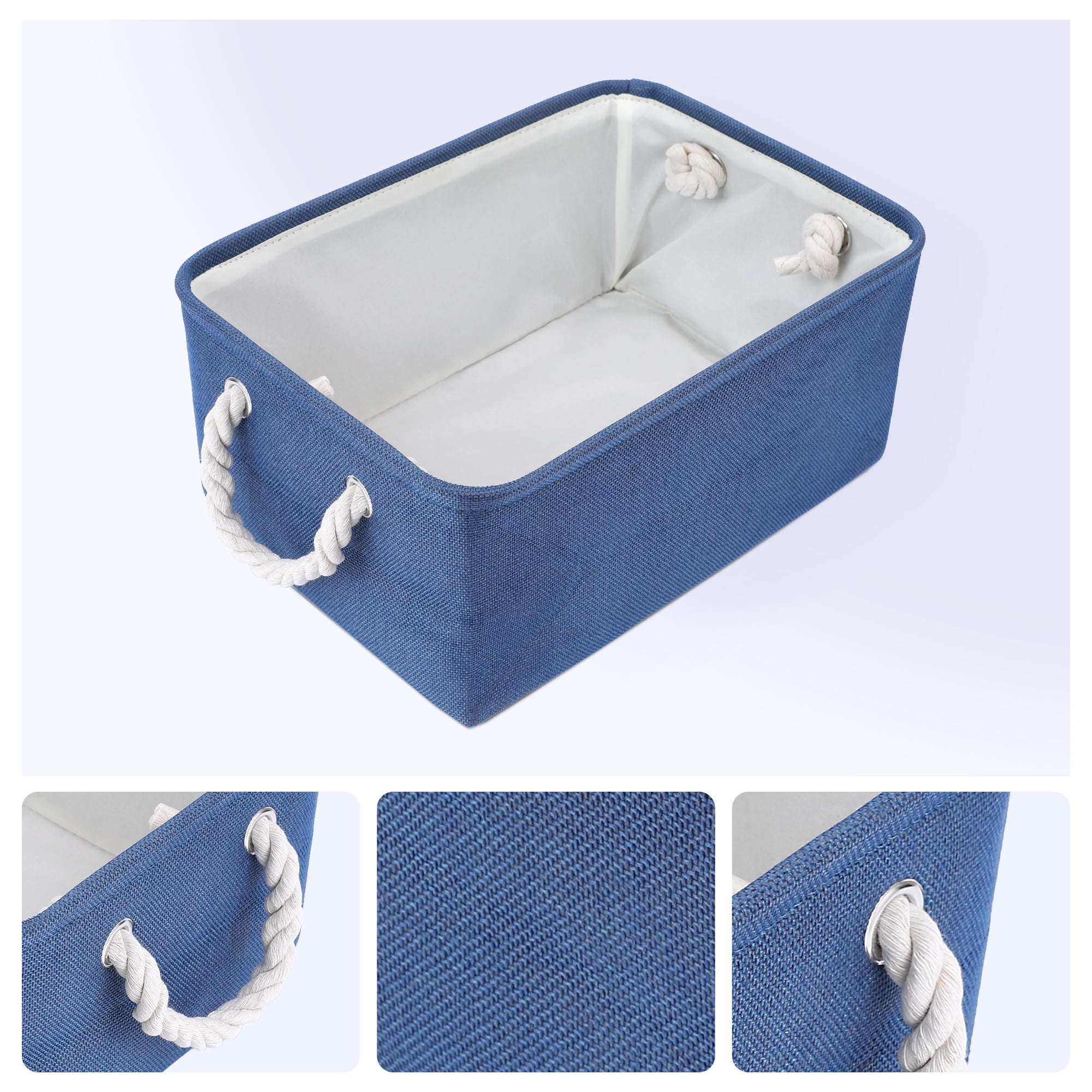 Unique Bargains Storage Bin with Handles for Closet Organizers Blue 14.2"x10.2"x6.3"