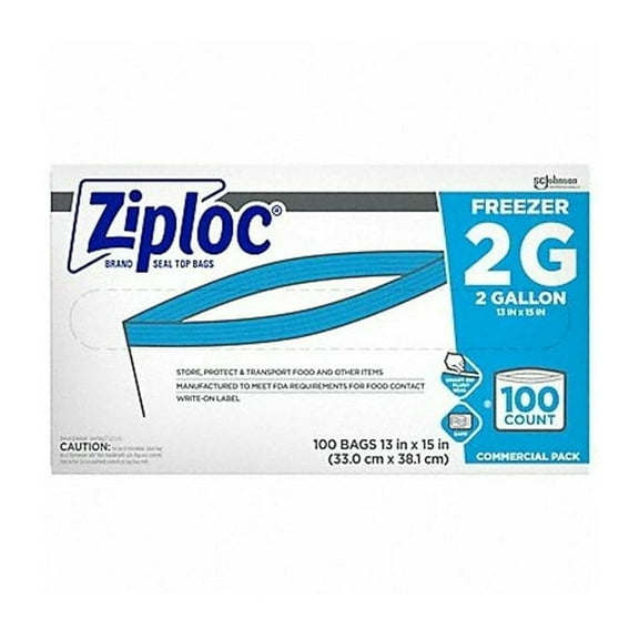Ziploc 94605 Freezer Bags, 2 gal (Pack of 100)