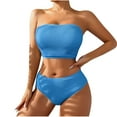 thumbnail image 2 of Odbmxy Bandeau Womens Two Piece Swimsuit Strapless Bathing Suit for Women Plus Knitted Bikini Beach Solid Color Swimwear,Blue S, 2 of 6