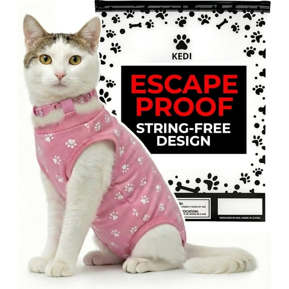 Cat Surgery Recovery Suit Female Cat Onesie for Cats After Surgery Spay Surgical Abdominal Wound Skin Diseases E-Collar Alternative Wear (Pink, Medium)