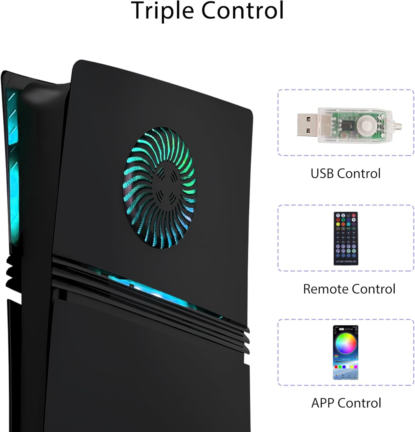 Cover Plates for PS5 Pro Digital Edition with RGB Light Strip and Dust Filter with Cooling Vents Uberwith 400+ Effects LED Light Ring Console Face Plate Cover DIY Decoration Kit Accessorie Black