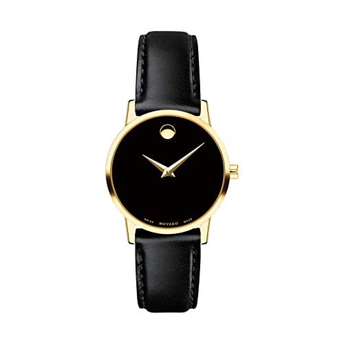 MOVADO Swiss Museum Classic Black Dial Men's Gold Slim Leather 