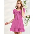 thumbnail image 4 of Minivestido Con Volantes En El Dobladillo Y Escote Corazón Con Lazo En La Parte Delantera Y Llamarada Para Mujer Rosa púrpura S, 4 of 6