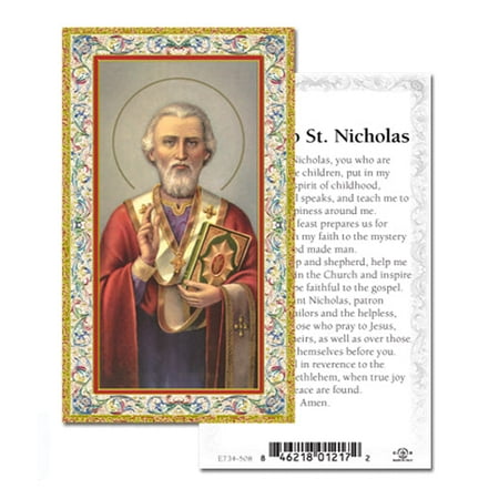 

Saint Nicholas Gold-Stamped Catholic Prayer Holy Card with Prayer on Back Pack of 100