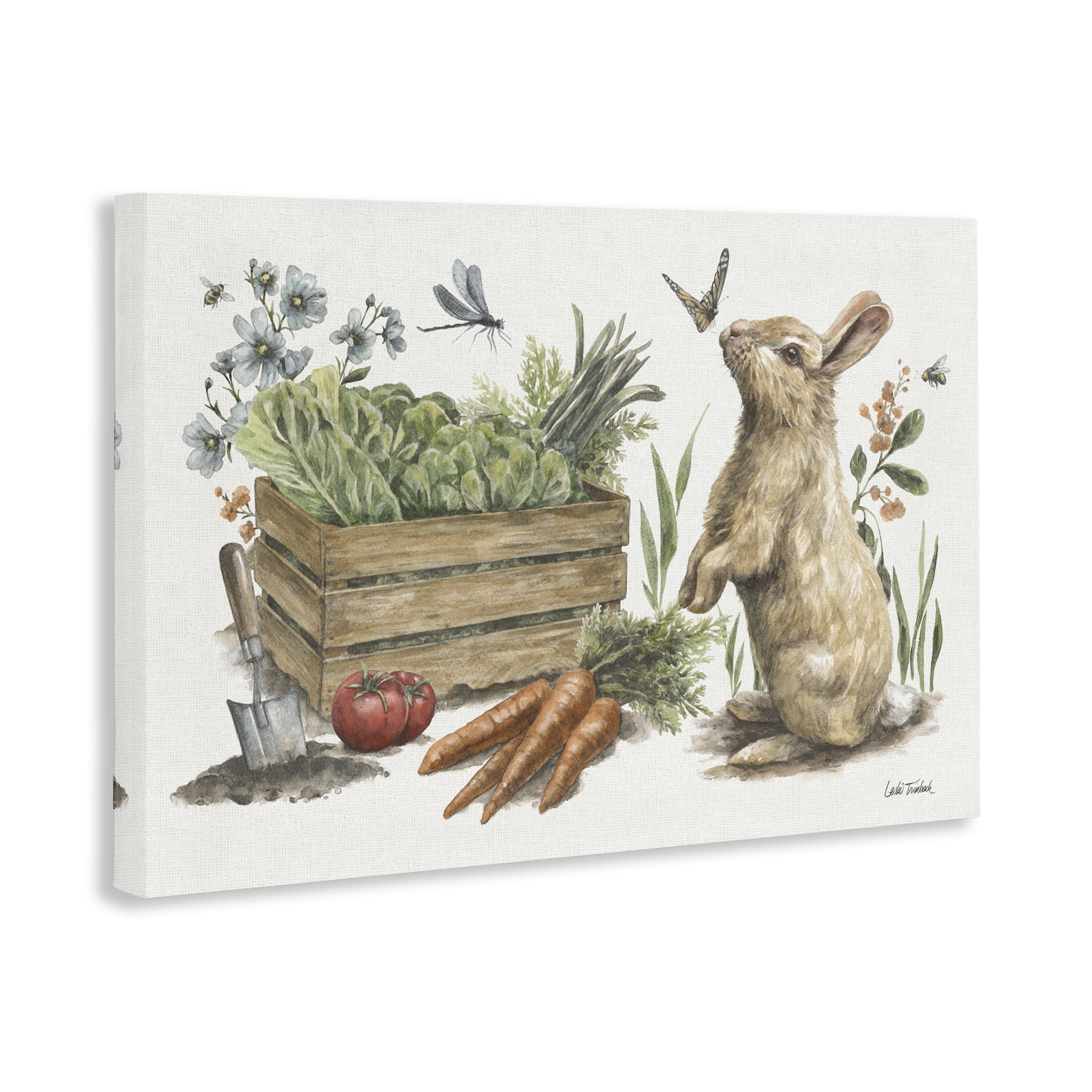 Stupell Industries Gardening Bunny Scene Botanical & Floral Painting Gallery Wrapped Canvas Art Print Wall Art, 36 x 24