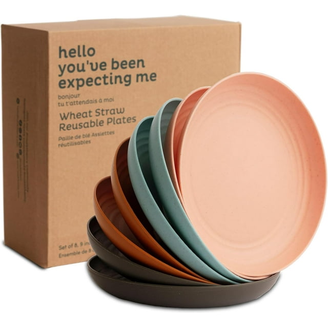 Deep Dinner Plates Set of 8 - Wheat Straw Plates, Alternative for Plastic Plates, Microwavable, Dishwasher Safe, Unbreakable Dinnerware, Reusable Dinner Plates (Oasis 9")