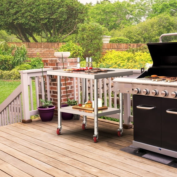 Uforic NSF Stainless Steel Work Table with Wheels, 30" x 24" Adjustable Undershelf, Heavy-Duty Prep Table for Kitchen