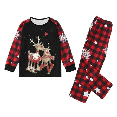 

ZMHEGW Childrens Pajamas Set Christmas Kids For Christmas Family Pjs S Xmas Print Pjs Plaid Holiday Sleepwear Plaid Christmas Family Matching Outfits 120 For Kids